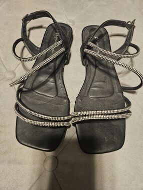 New Look Black Strappy Sandals with Silver Rhinestones